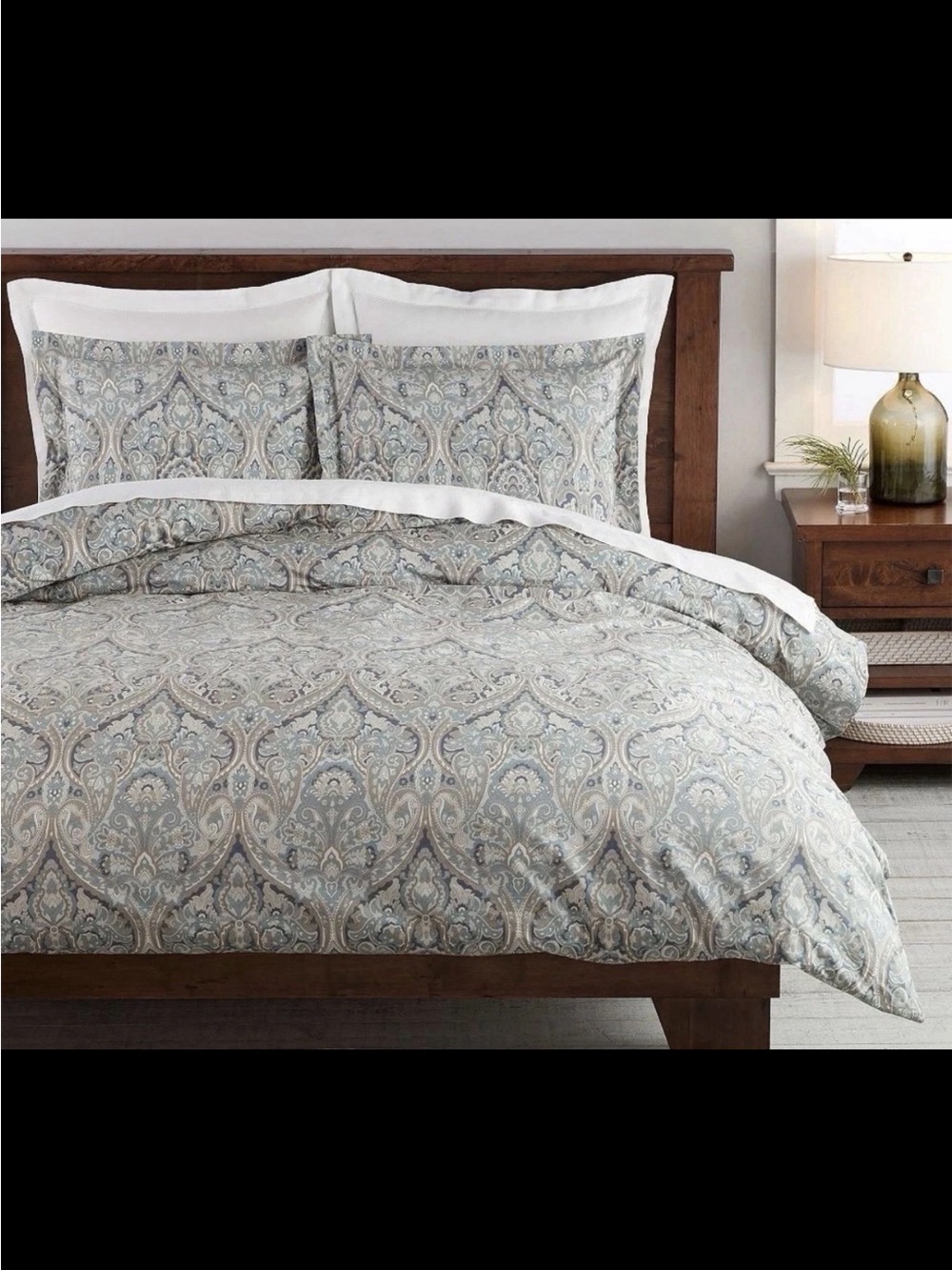 Pottery Barn Mackenna Paisley Org Percale Duvet Cover Buttons & corner tie King